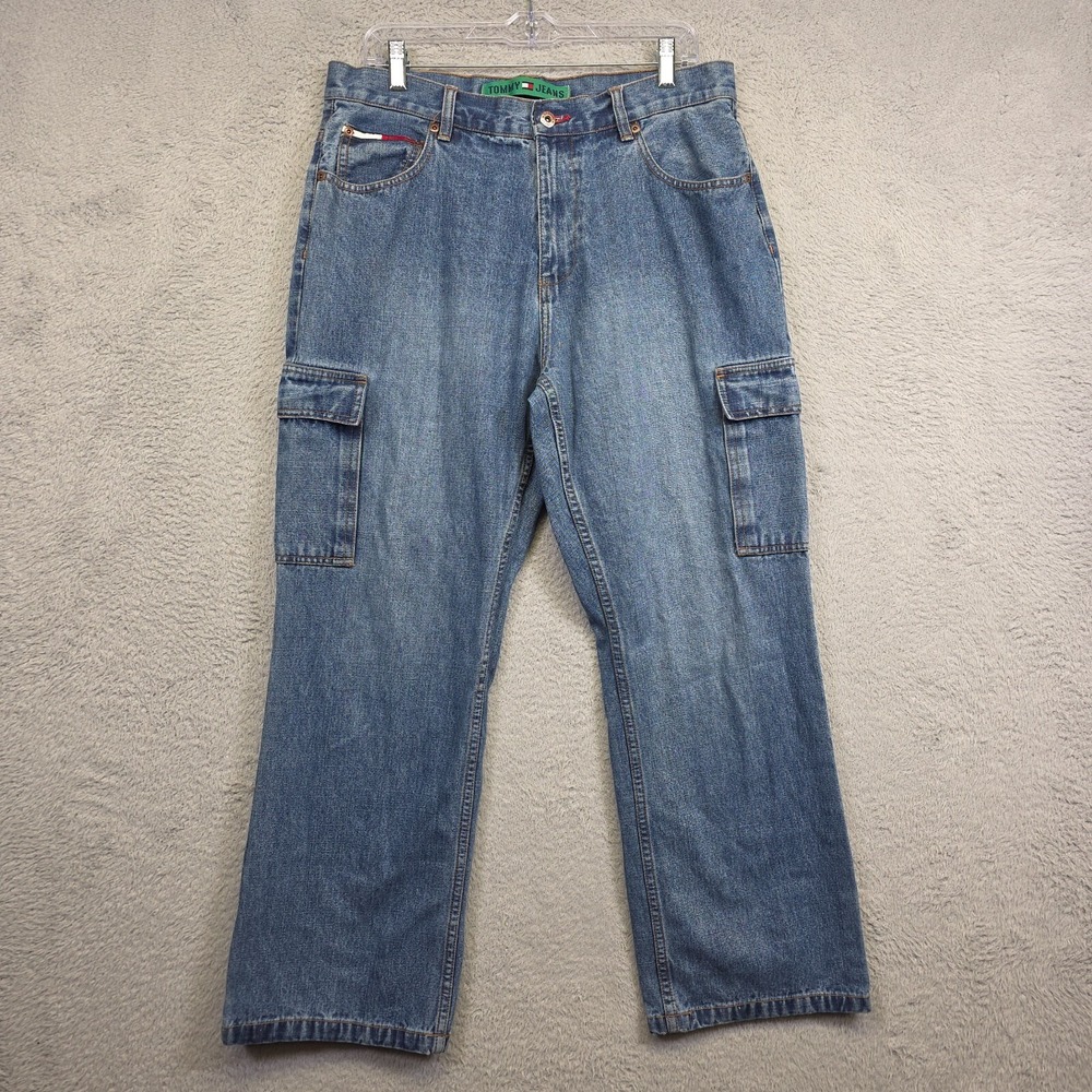 Y2K Tommy Hilfiger Baggy Jeans Mens‎ 34x30 Denim Carpenter Utility Cargo Loose